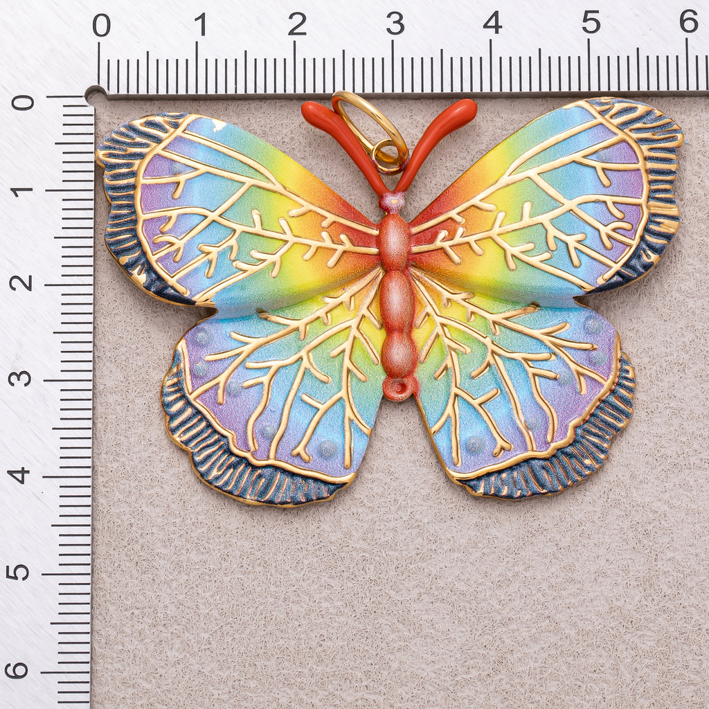 Gold PVD Stainless Steel Rainbow Butterfly Mariposa Animal Pendant