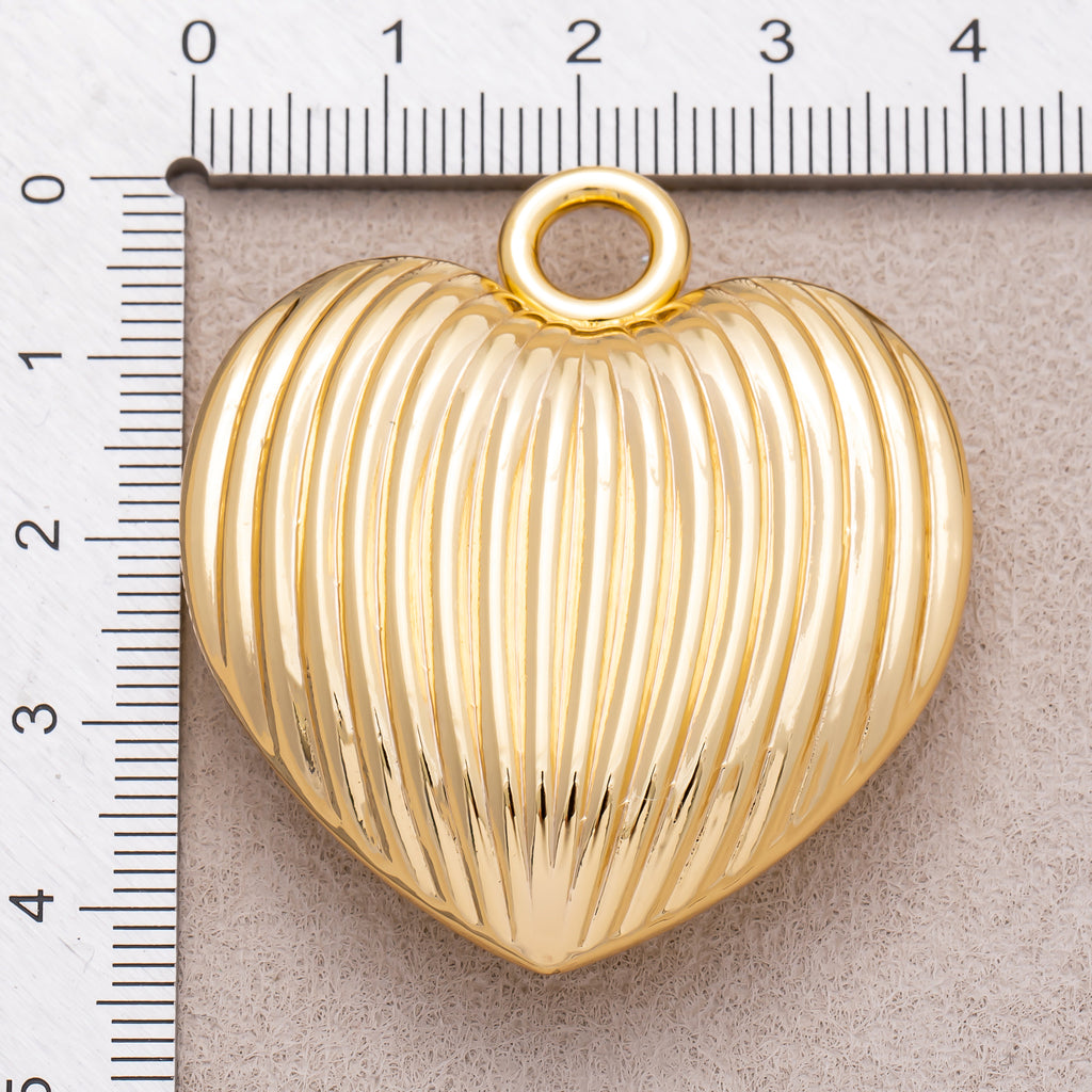 Gold PVD Stainless Steel Ribbed Dome Love Heart Charm