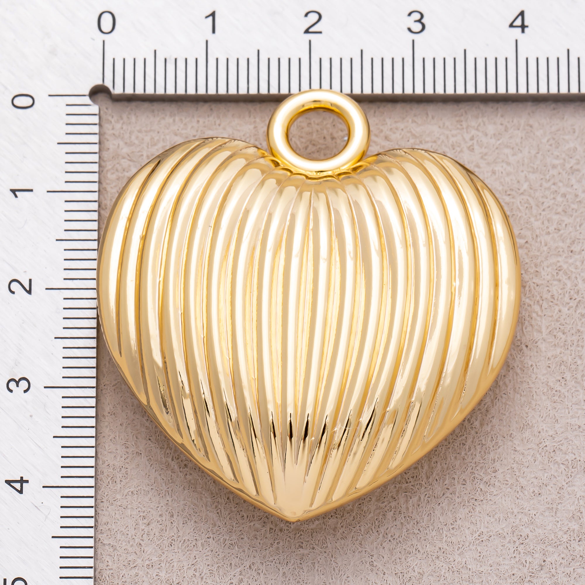 Gold PVD Stainless Steel Ribbed Dome Love Heart Charm