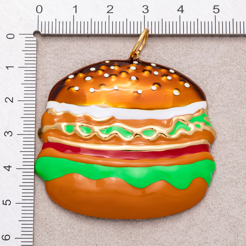 Gold PVD Stainless Steel Enamel Burger Fast Food Charm
