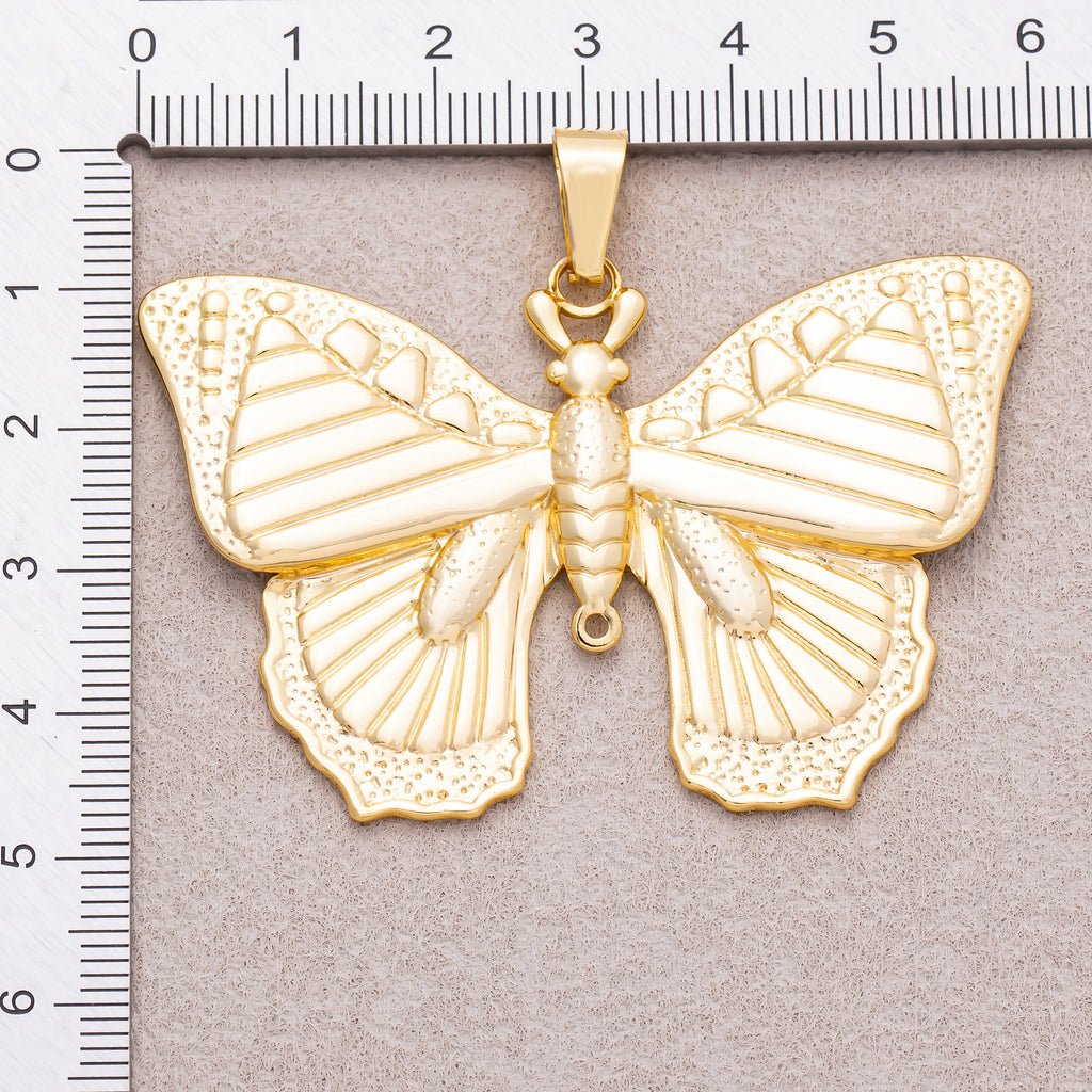 Gold PVD Stainless Steel Textured Butterfly Mariposa Enamel Pendant