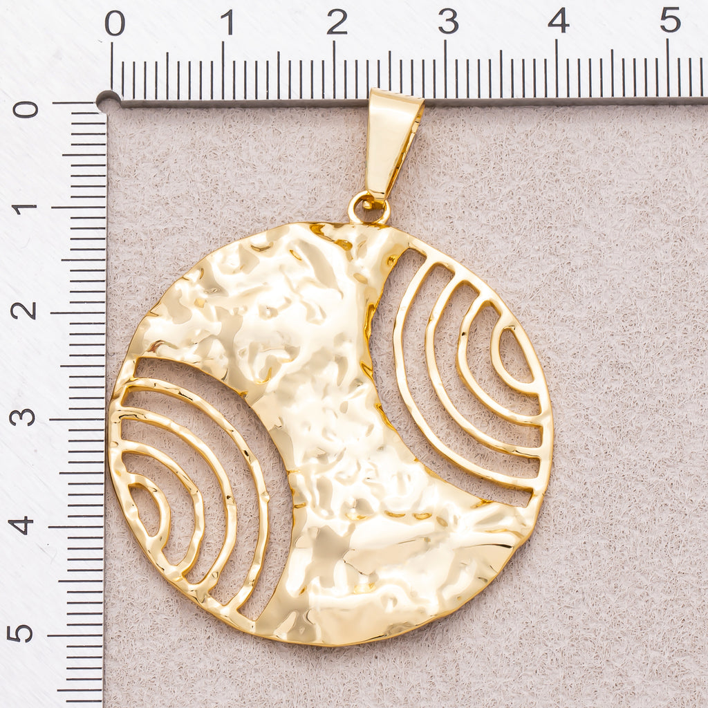 Gold PVD Stainless Steel Hammered Ripple Circular Pendant