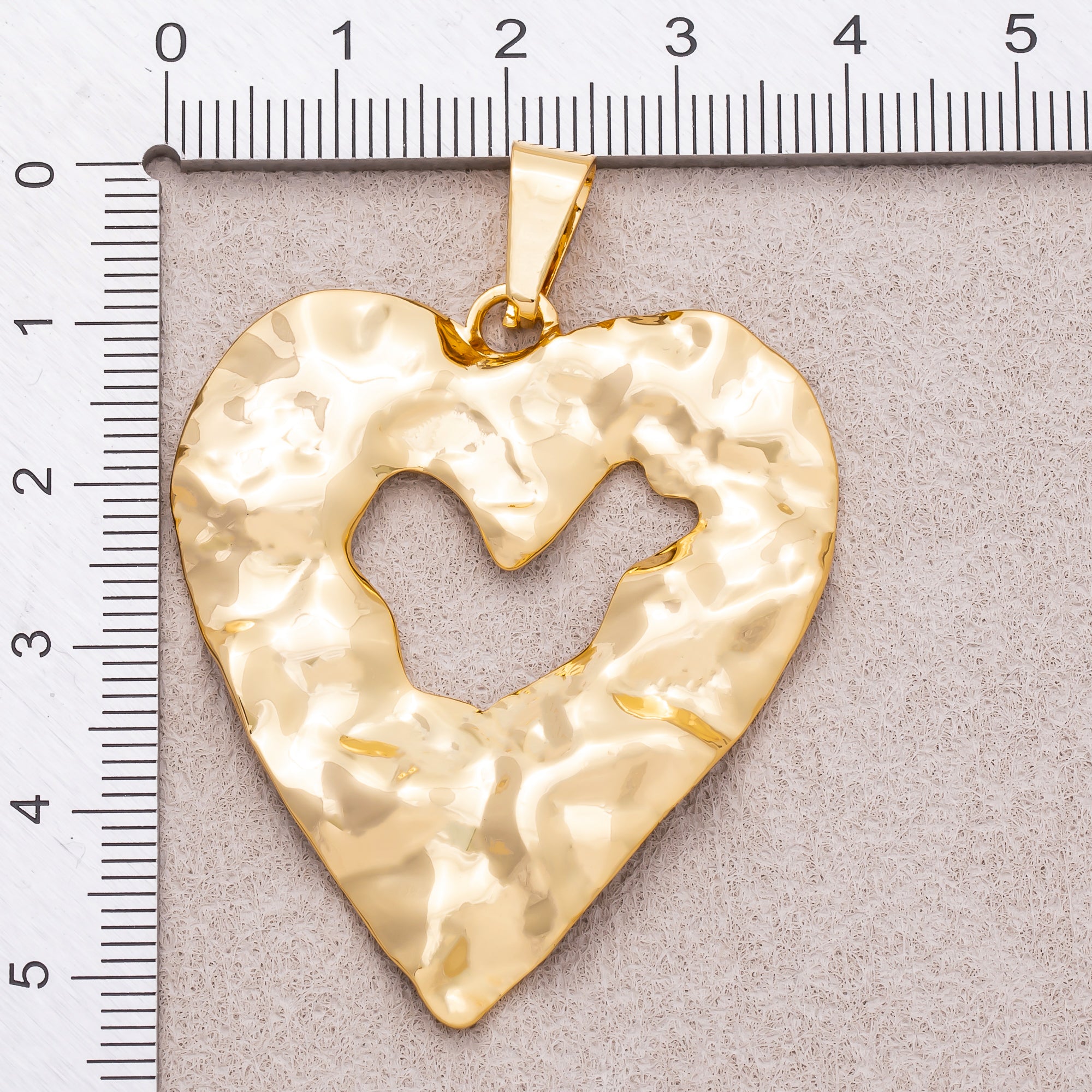 Gold PVD Stainless Steel Hammered Open Love Heart Pendant