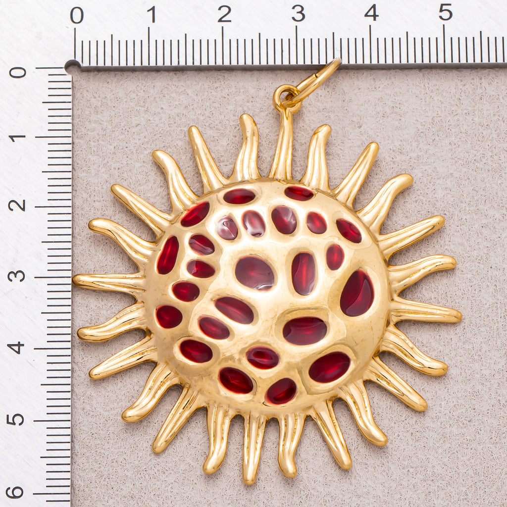 Gold PVD Stainless Steel Green Red Radiant Sunburst Enamel Pendant