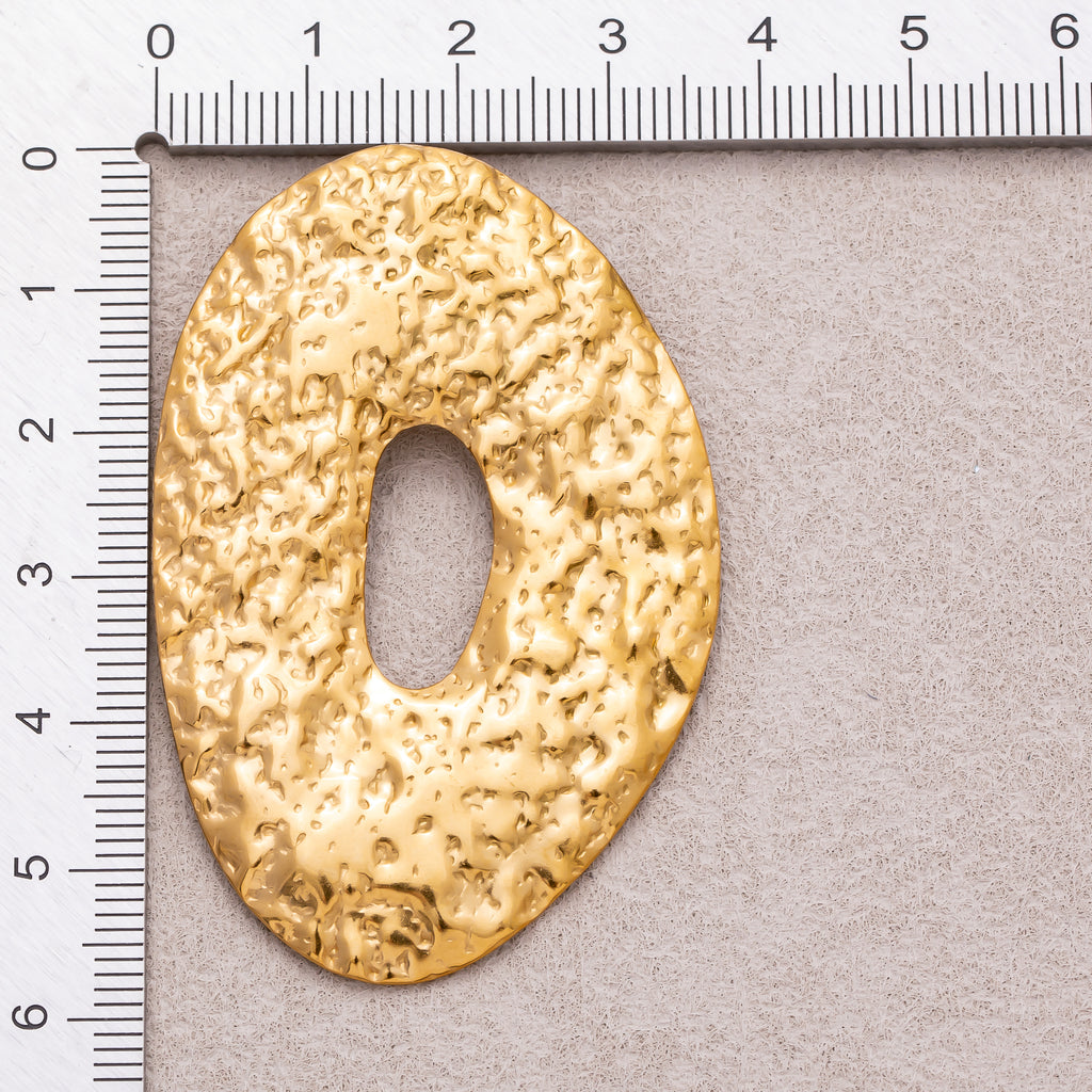 Gold PVD Stainless Steel Textured Irregular Oval Charm