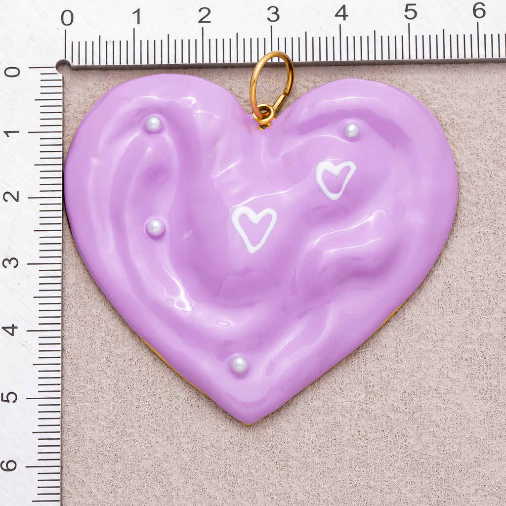 Gold PVD Stainless Steel Purple Molten Heart Enamel Charm