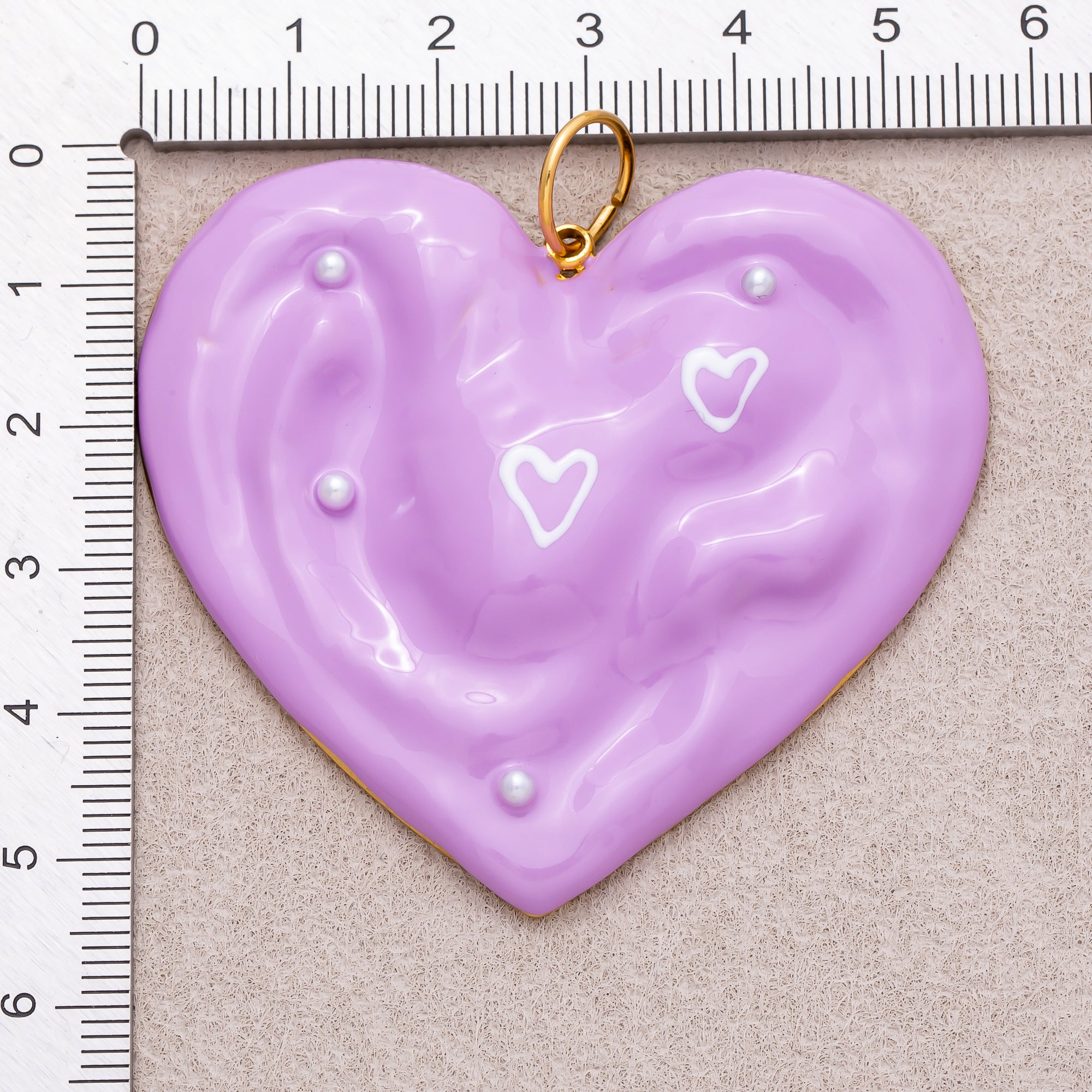 Gold PVD Stainless Steel Purple Molten Heart Enamel Charm