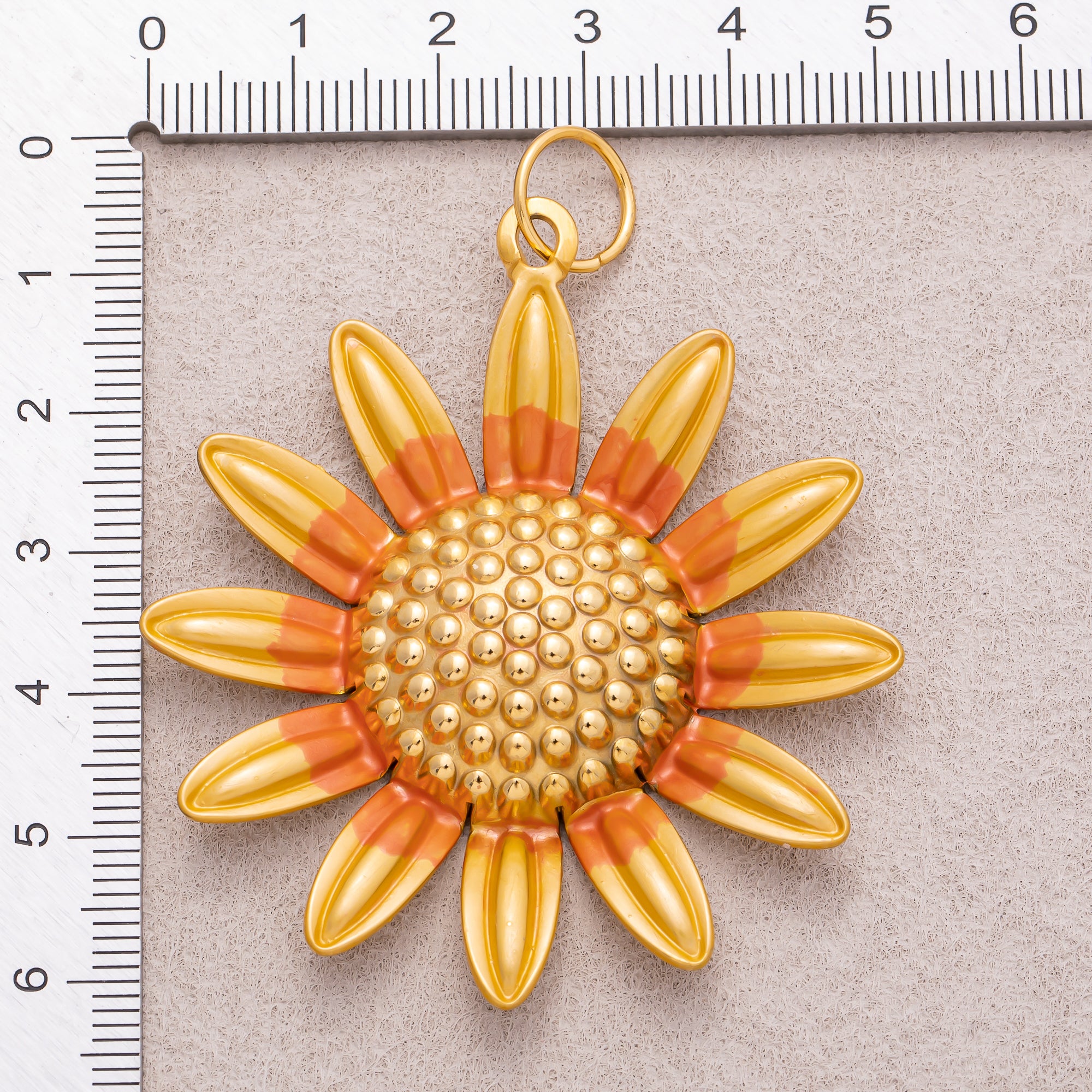 Gold PVD Stainless Steel Textured Sunflower Pendant