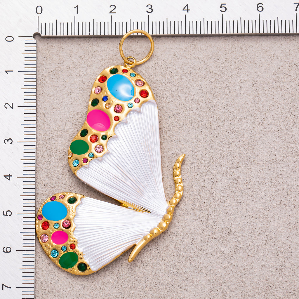 Gold PVD Stainless Steel Colorful Enamel Butterfly Charm Mariposa Pendant