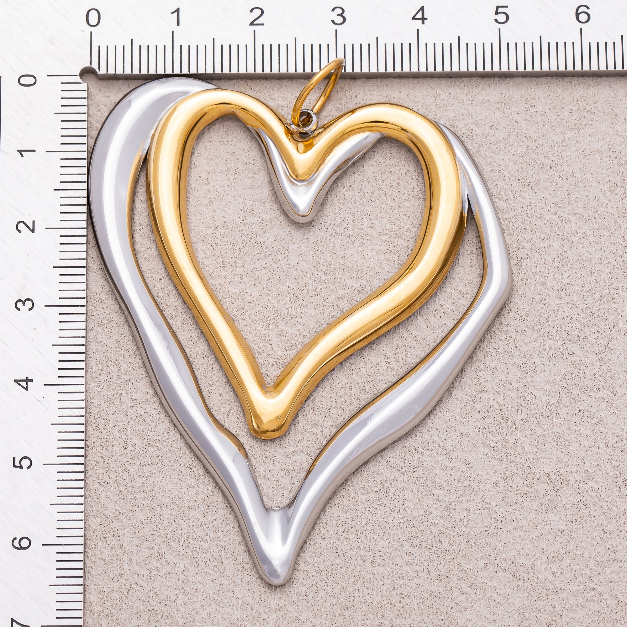 Gold PVD Stainless Steel Double Heart Open Charm