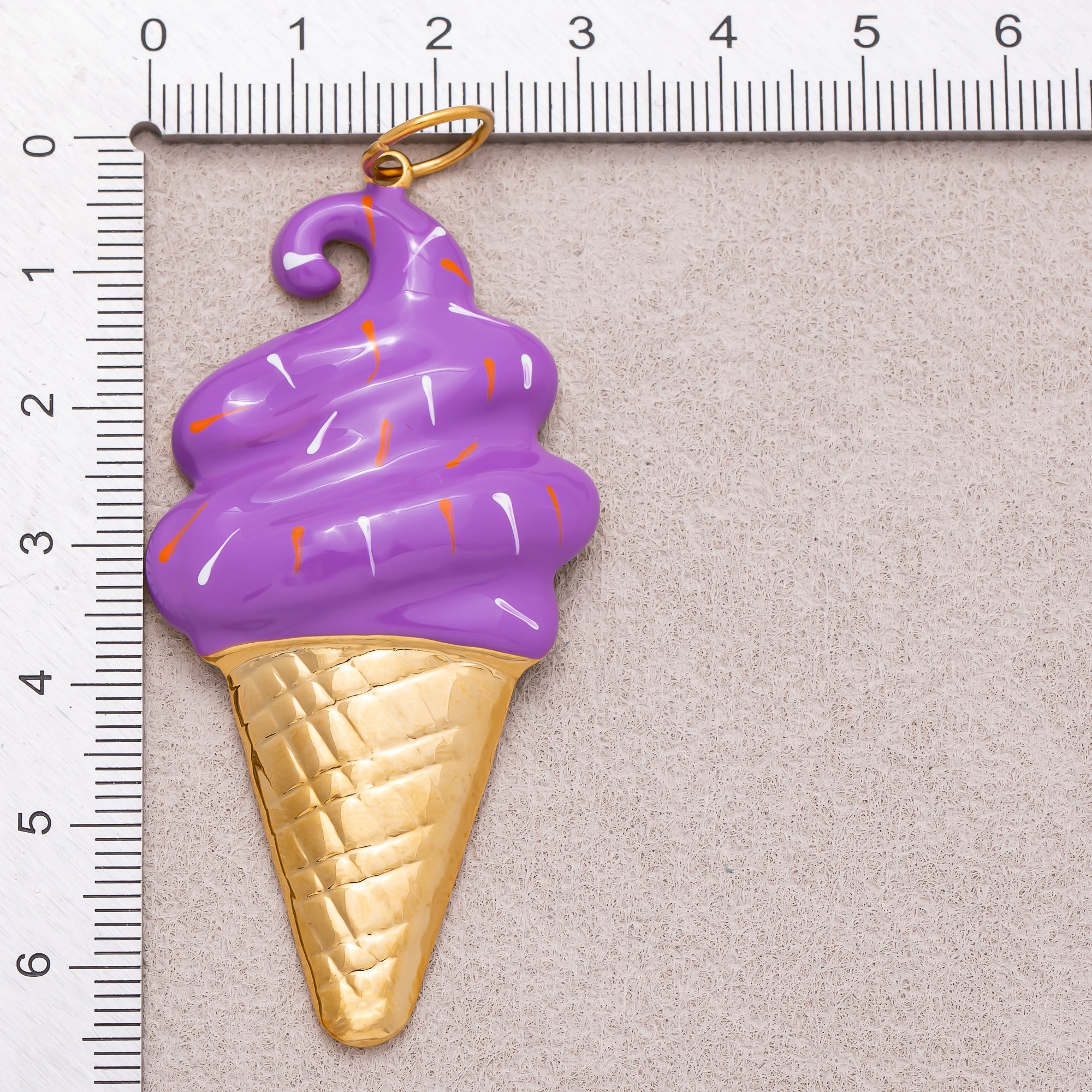 Gold PVD Stainless Steel Colorful Sweet Ice Cream Messes Cone Enamel Charm