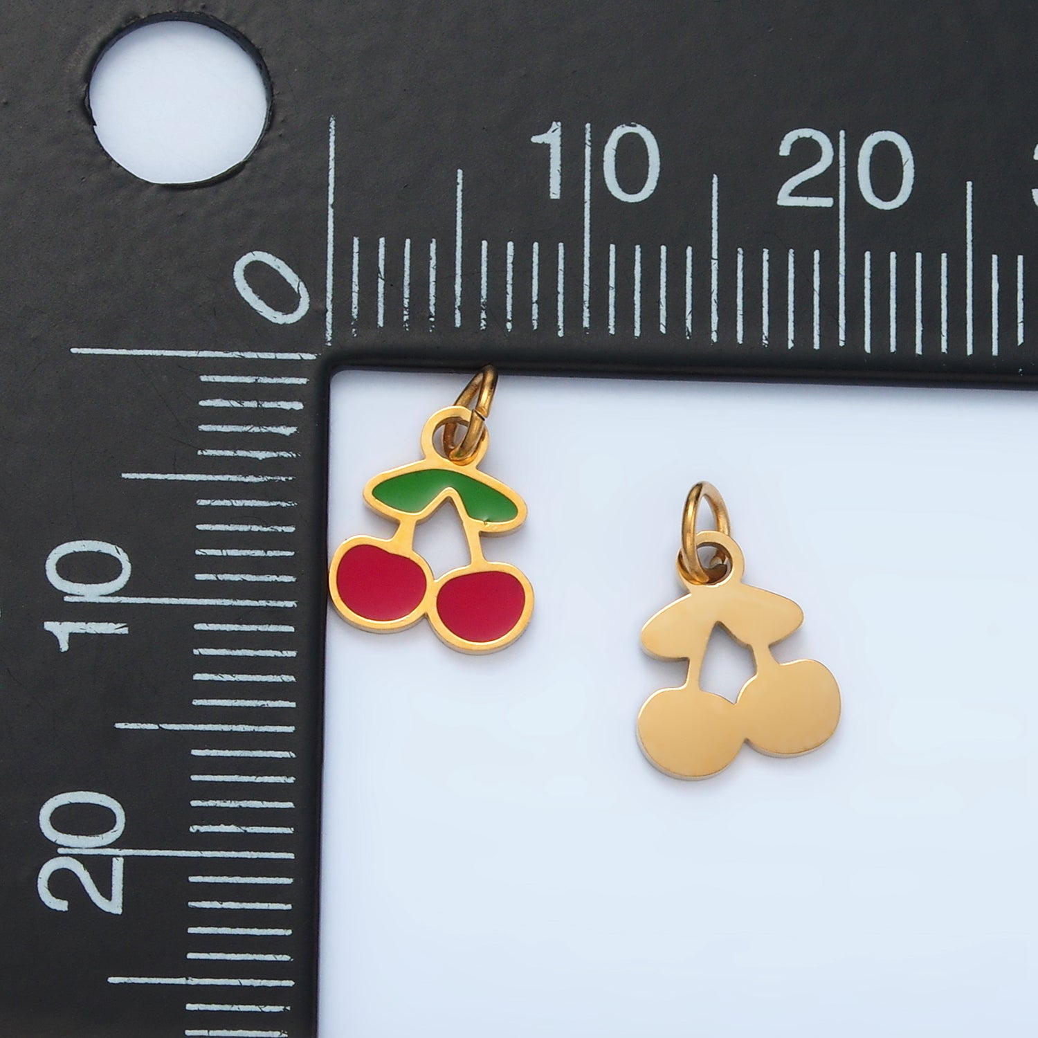 Launch Promo: 24K Gold PVD Stainless Steel Mini Red Cherry Fruit Enamel Charm | Sold Each