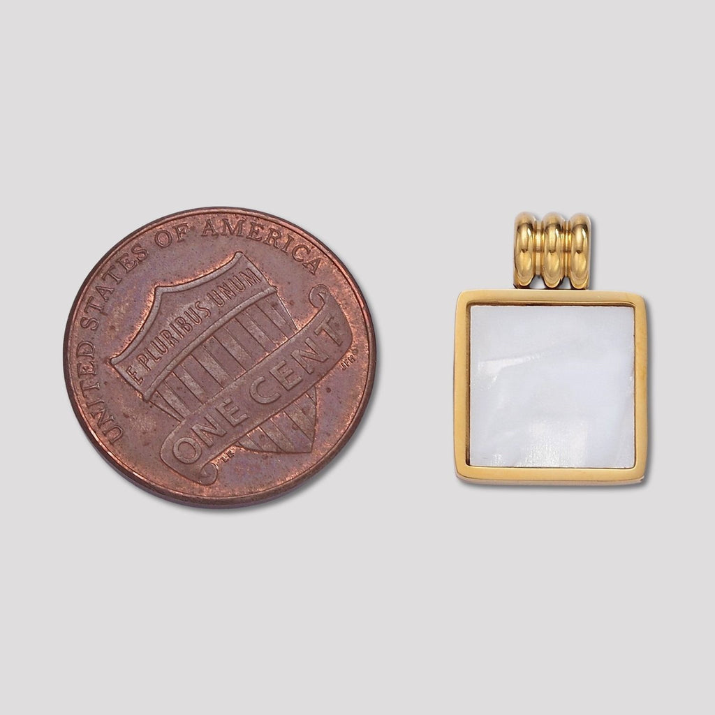 Launch Promo: 14K Gold PVD Stainless Steel Mother of Pearl Square Geometric Charm | Sold Each