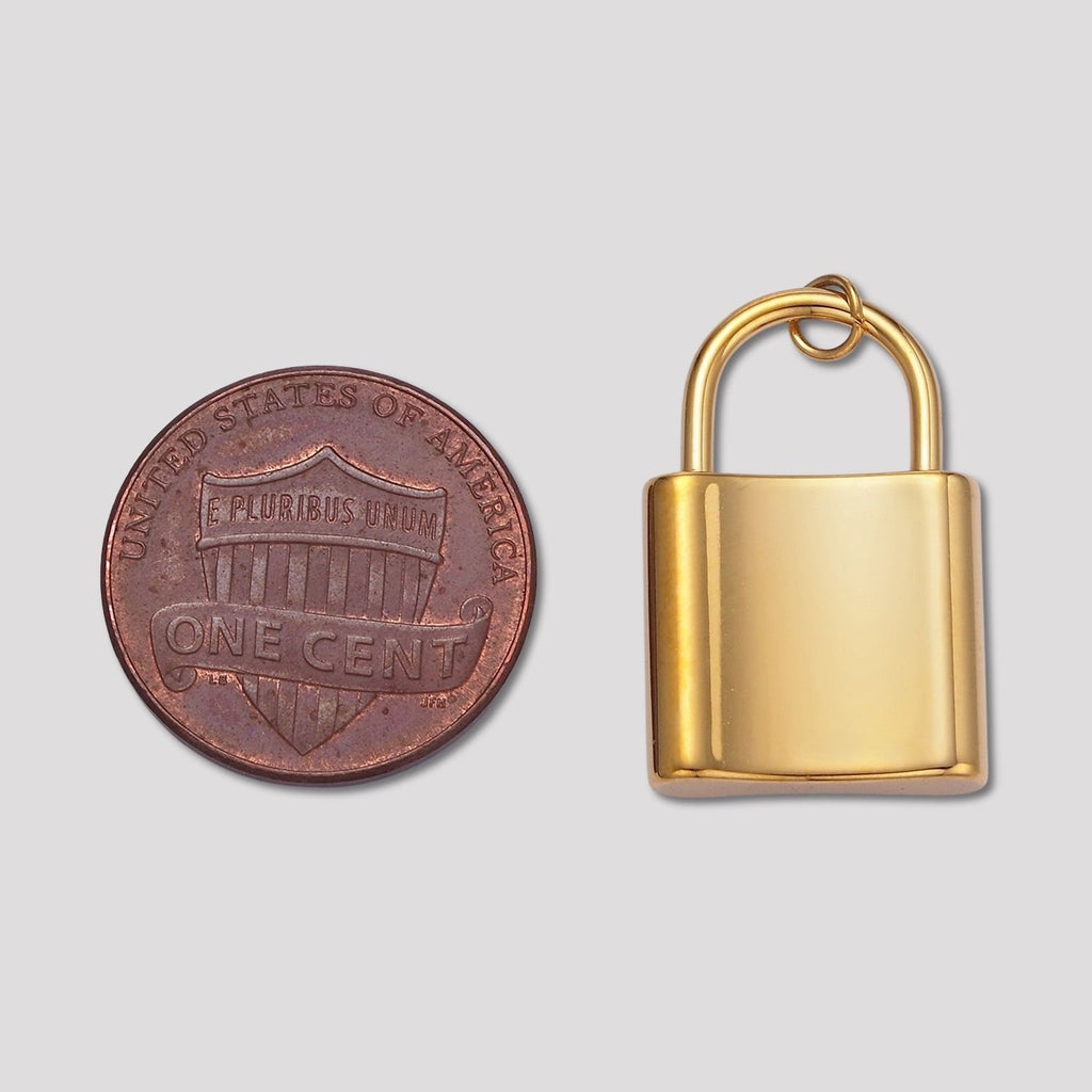 Launch Promo: 14K Gold PVD Stainless Steel Plain Padlock Charm in Gold & Silver | Sold Each