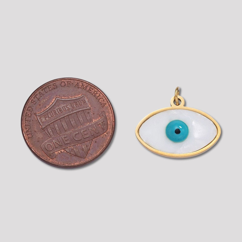 Launch Promo: 14K Gold PVD Stainless Steel Blue and White Evil Eye Charm | Sold Each