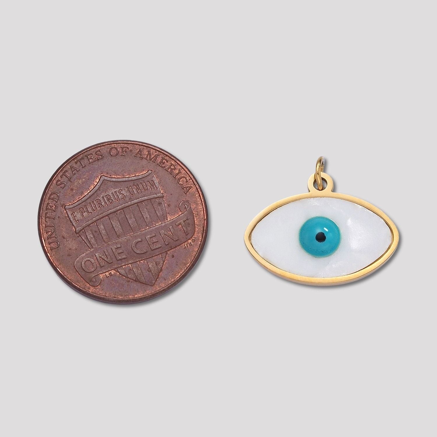 Launch Promo: 14K Gold PVD Stainless Steel Blue and White Evil Eye Charm | Sold Each