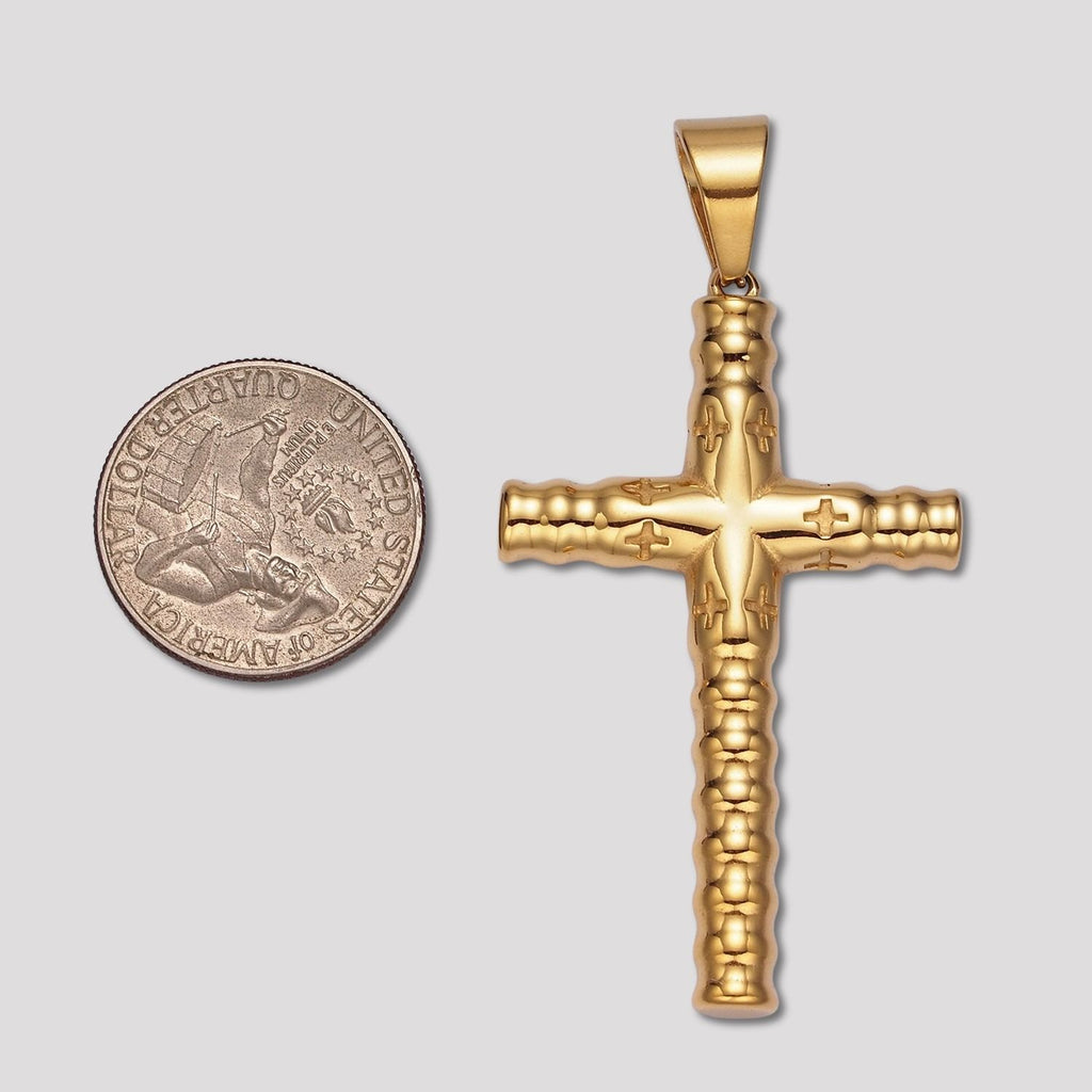 Launch Promo: 14K Gold PVD Stainless Steel Textured Religious Cross Pendant | Sold Each