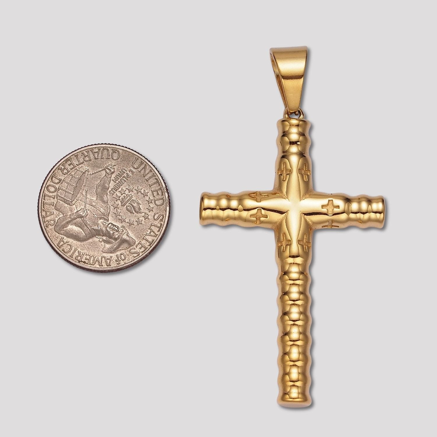 Launch Promo: 14K Gold PVD Stainless Steel Textured Religious Cross Pendant | Sold Each
