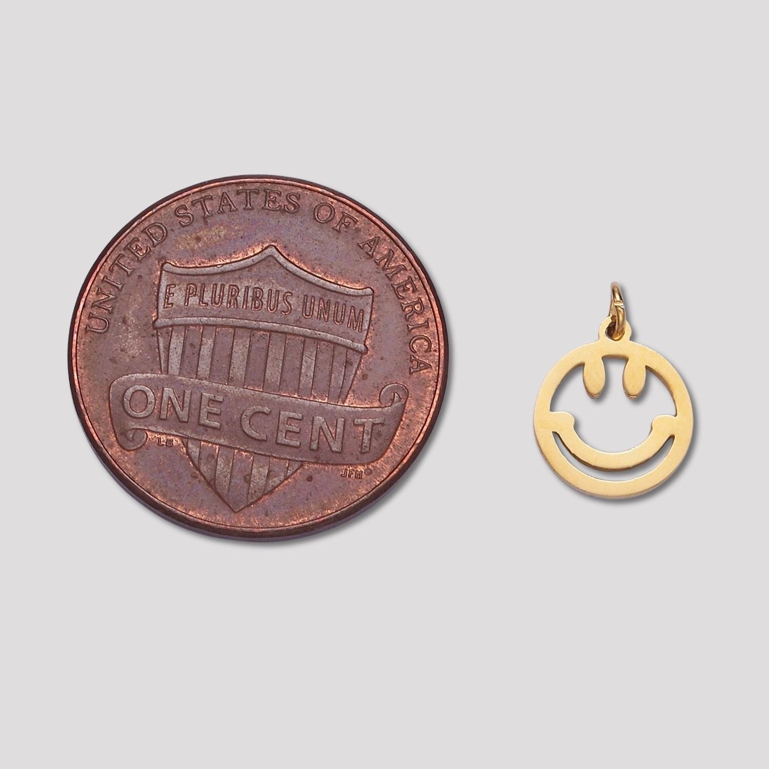 Launch Promo: 14K Gold PVD Stainless Steel Open Circular Smiley Emoticon Mini Charm | Sold Each