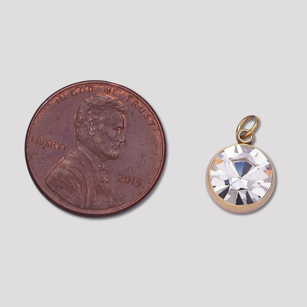 Launch Promo: 14K Gold PVD Stainless Steel Clear CZ Round Mini Charm | Sold Each