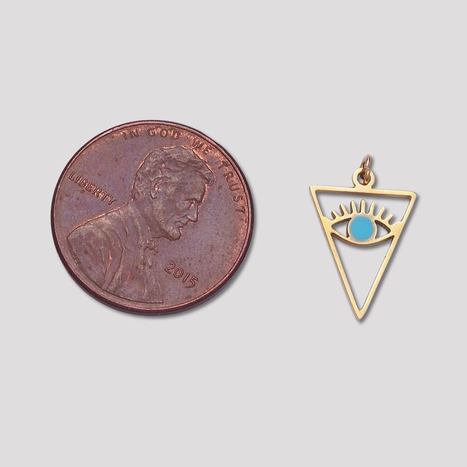 Launch Promo: 14K Gold PVD Stainless Steel Blue Triangle Evil Eye Enamel Charm | Sold Each