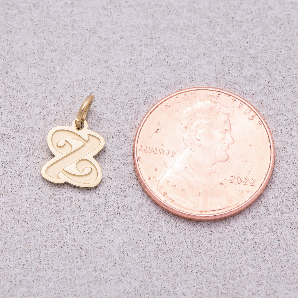 Gold PVD Stainless Steel Old English Alphabet Letter Mini Charm A-Z