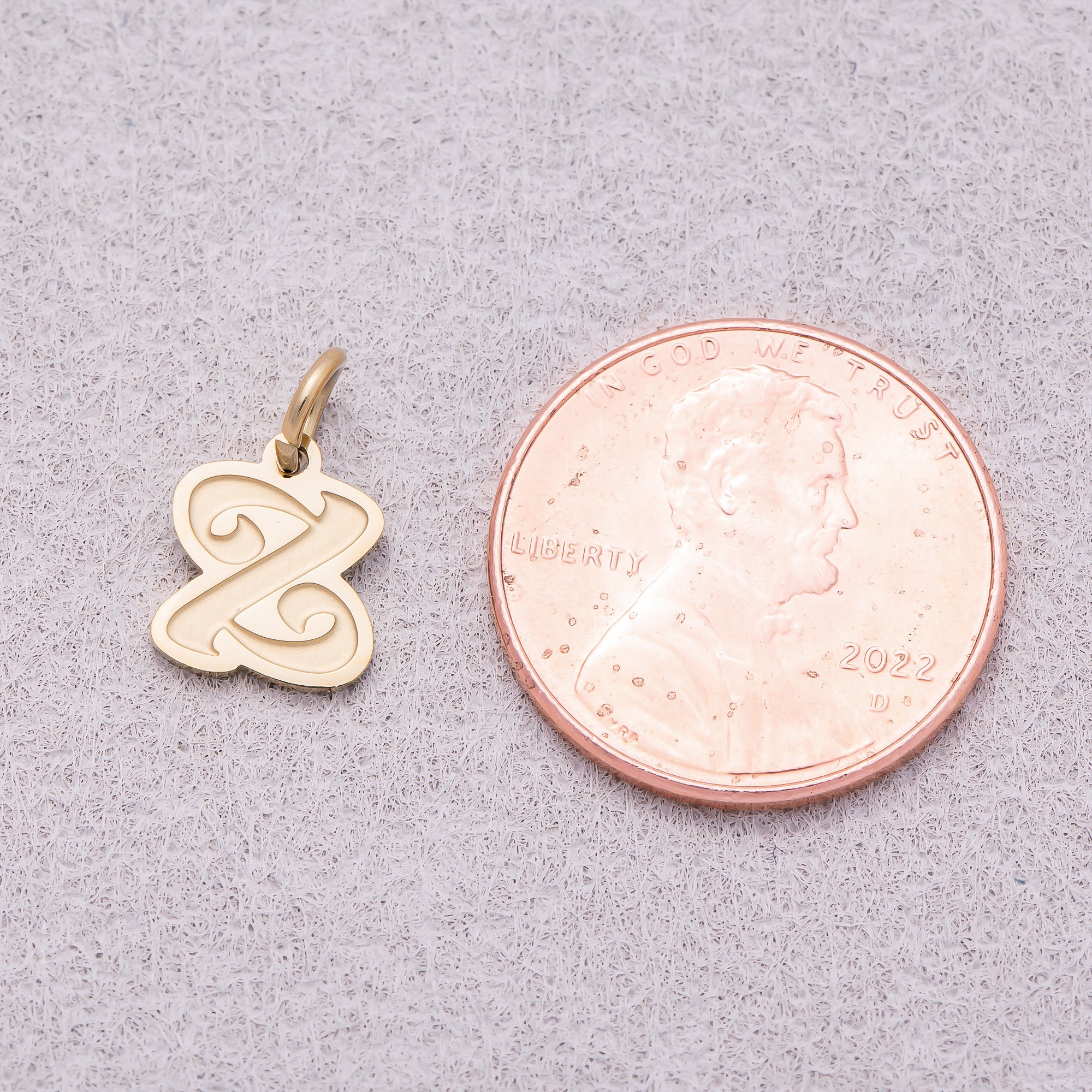 Gold PVD Stainless Steel Old English Alphabet Letter Mini Charm A-Z