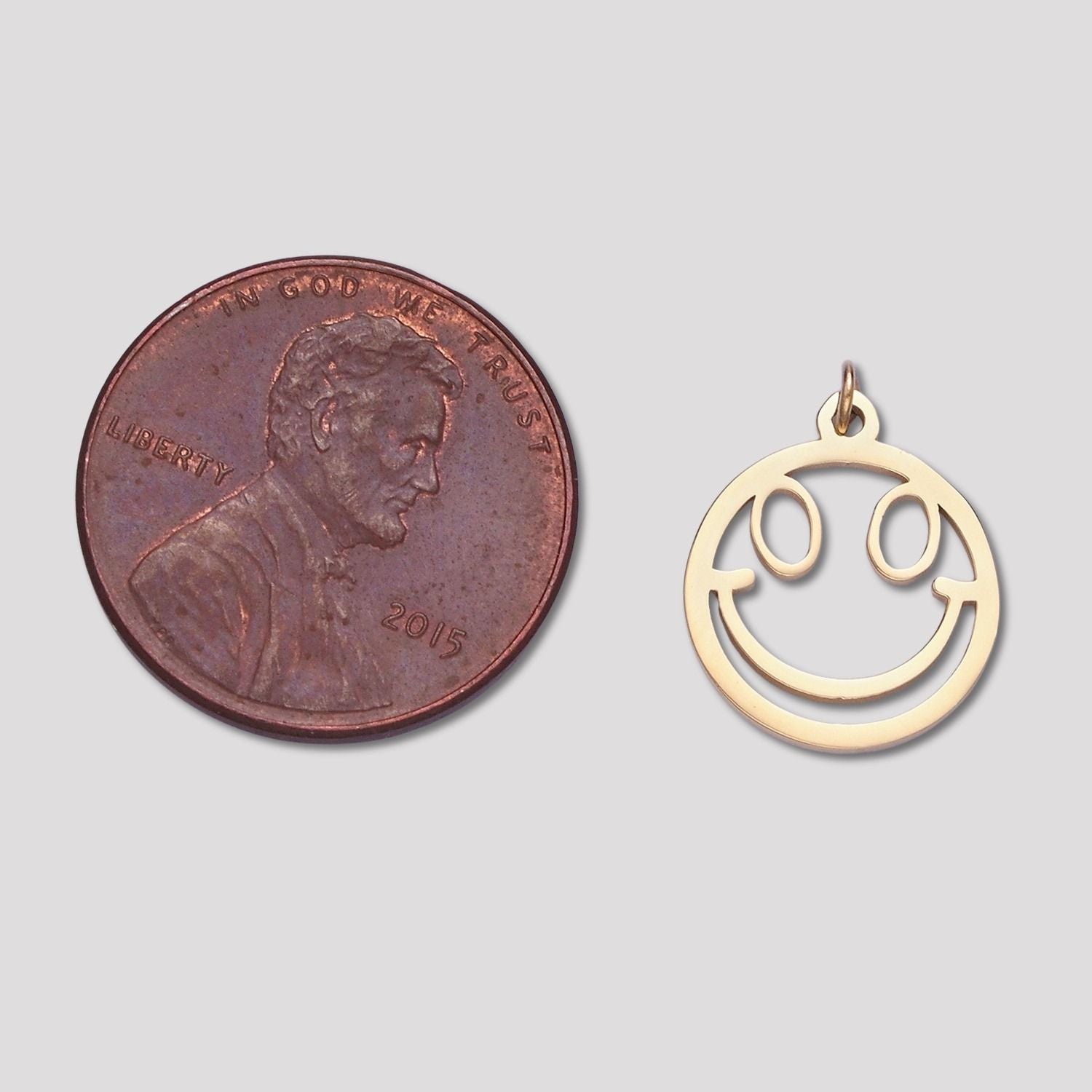 Launch Promo: 14K Gold PVD Stainless Steel Open Circular Smiley Emoticon Charm | Sold Each