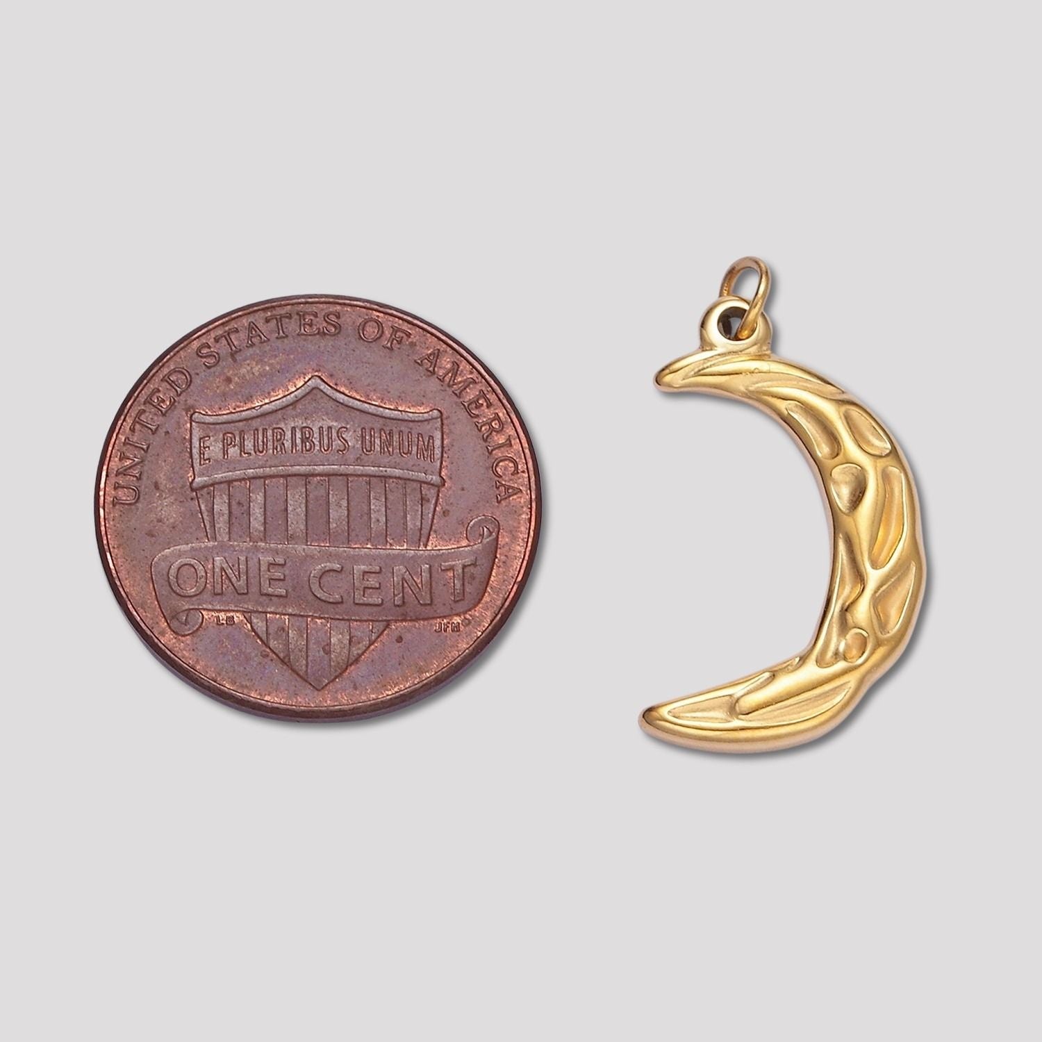 Launch Promo: 14K Gold PVD Stainless Steel Hammered Crescent Moon Charm | Sold Each