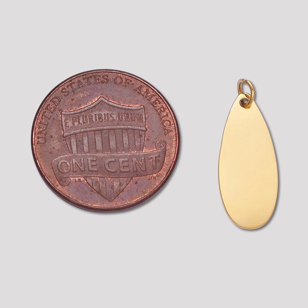 Launch Promo: 14K Gold PVD Stainless Steel Plain Teardrop Tag Charm | Sold Each