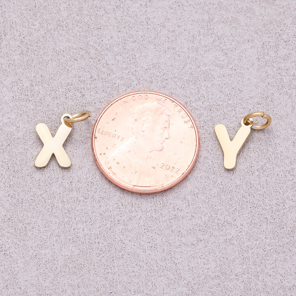 Gold PVD Stainless Steel Plain Alphabet Letter Mini Charm A-Z