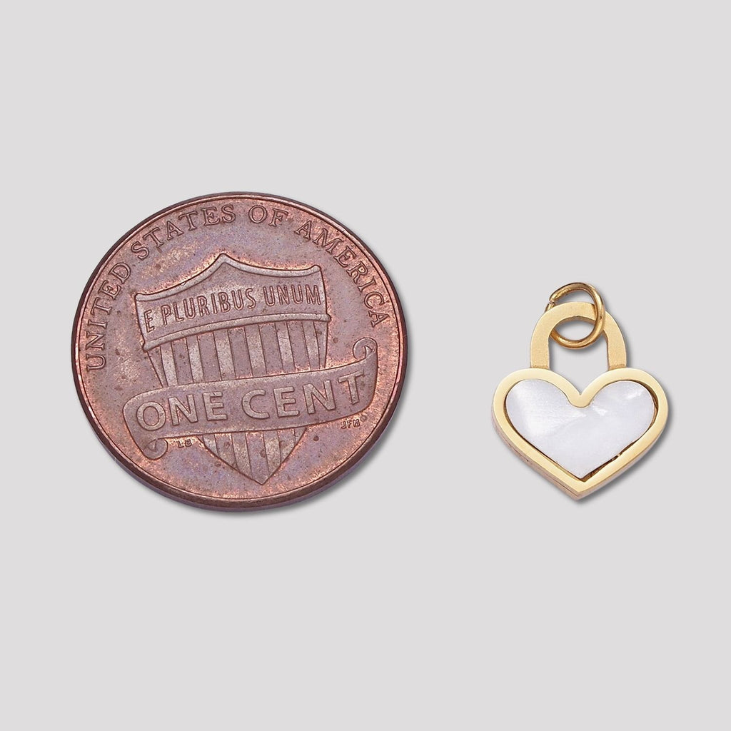 Launch Promo: 14K Gold PVD Stainless Steel Mother Of Pearl Love Heart Padlock Charm | Sold Each