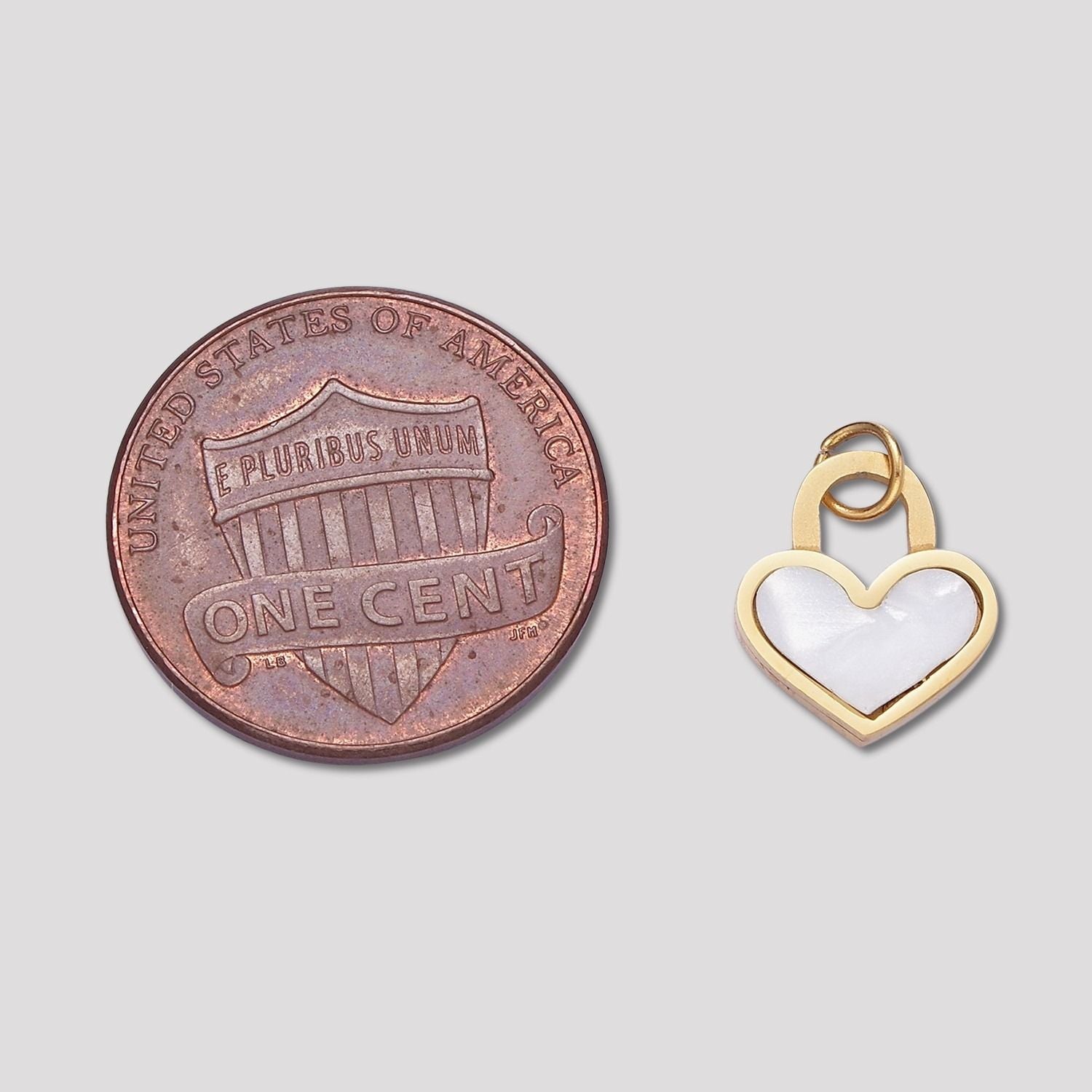 Launch Promo: 14K Gold PVD Stainless Steel Mother Of Pearl Love Heart Padlock Charm | Sold Each