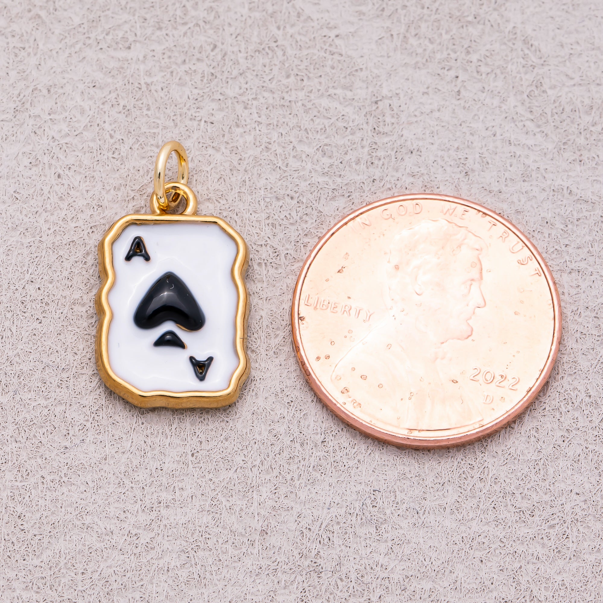Gold PVD Stainless Steel Black & White Ace of Spades Charm