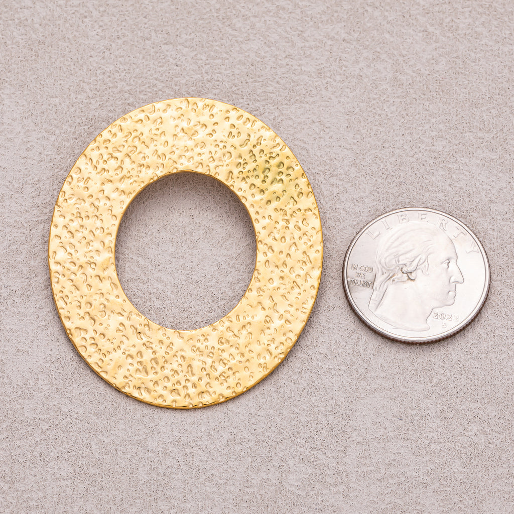 Gold PVD Stainless Steel Hammered Open Circle Disk Pendant