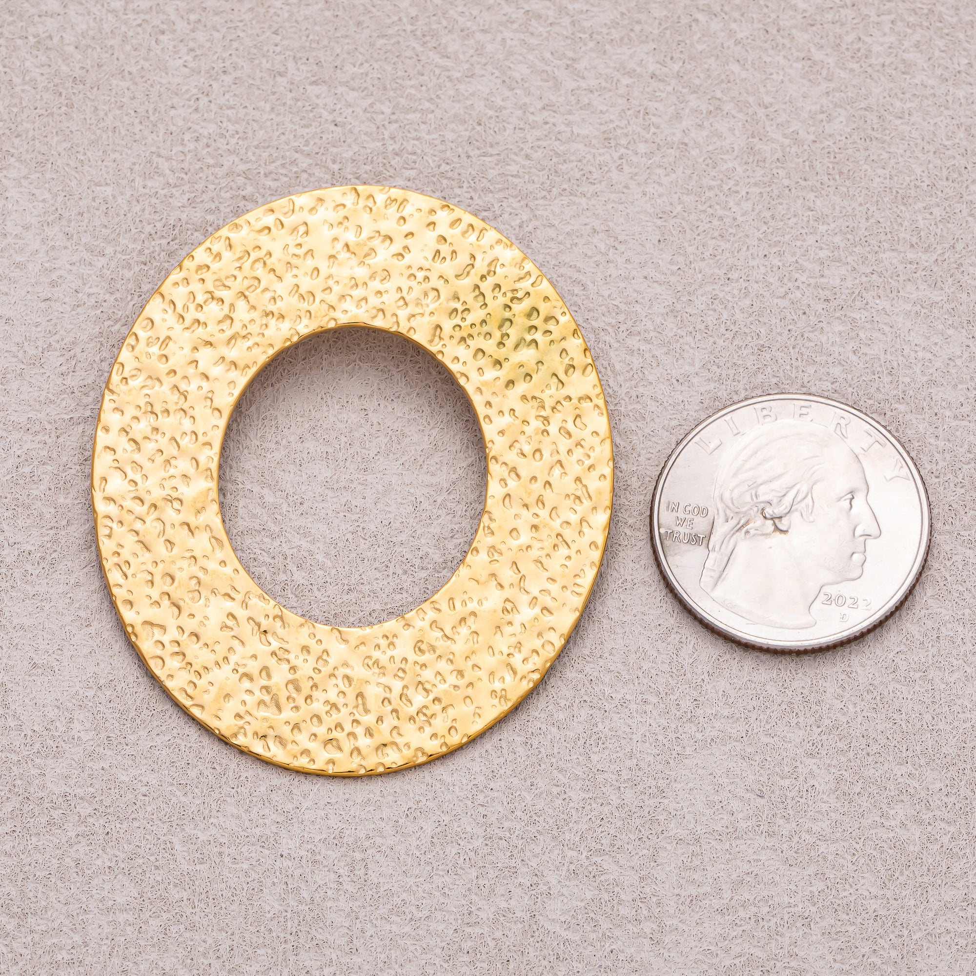 Gold PVD Stainless Steel Hammered Open Circle Disk Pendant