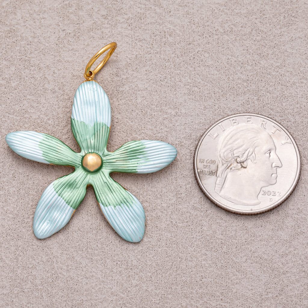 Gold PVD Stainless Steel Pink, Green, Black Enamel Gradient Flower Charm