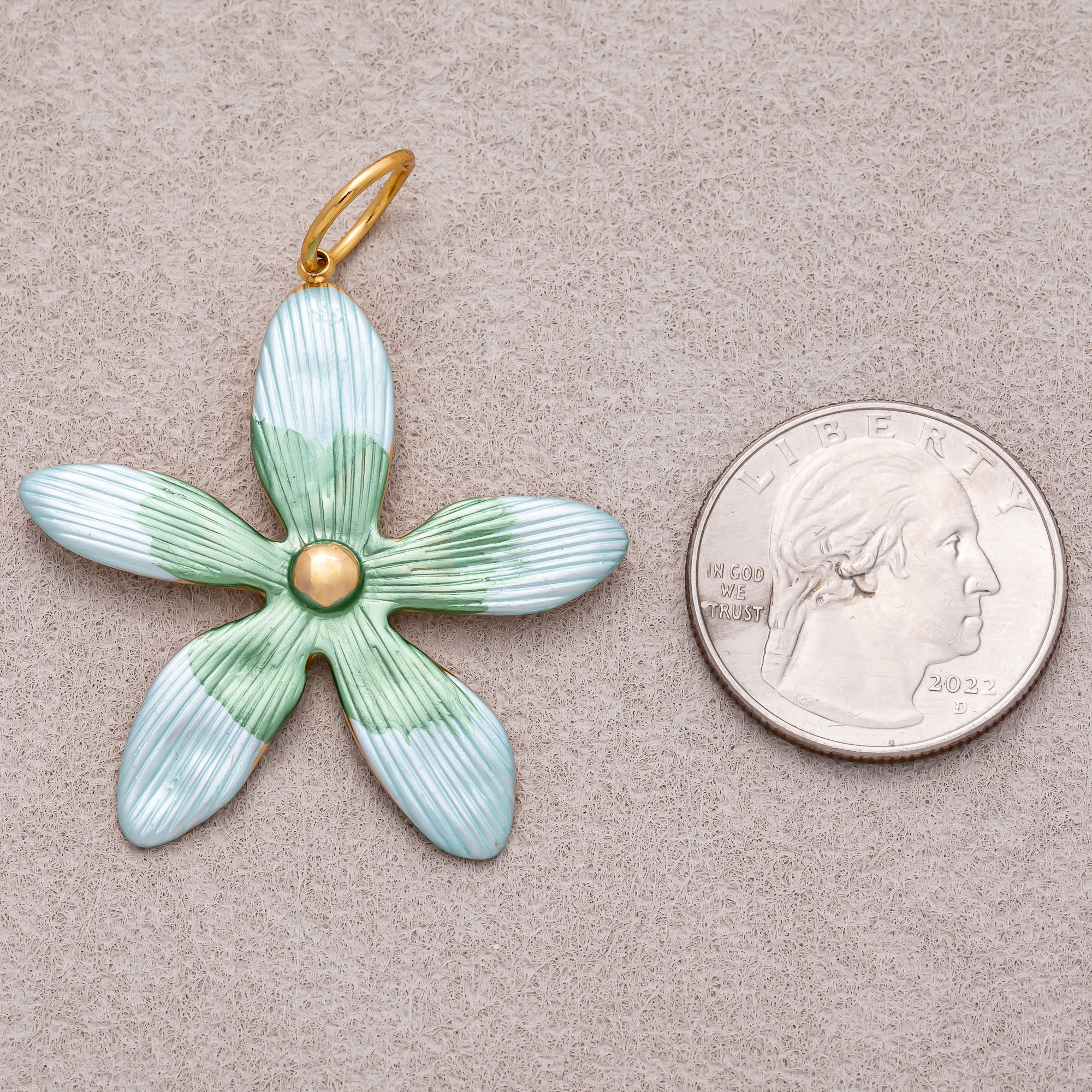 Gold PVD Stainless Steel Pink, Green, Black Enamel Gradient Flower Charm