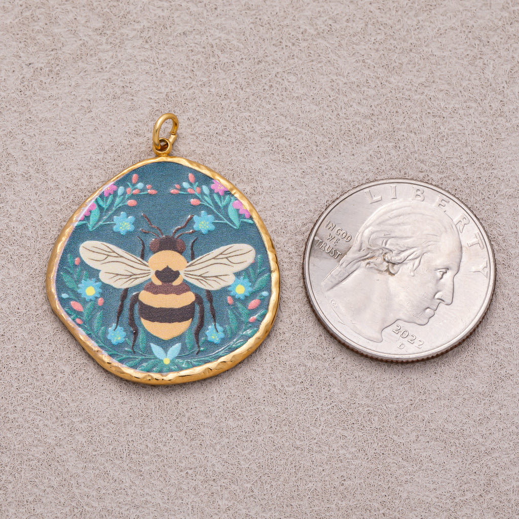 Gold PVD Stainless Steel Hand Painted Enamel Bumble Bee Insect Charm