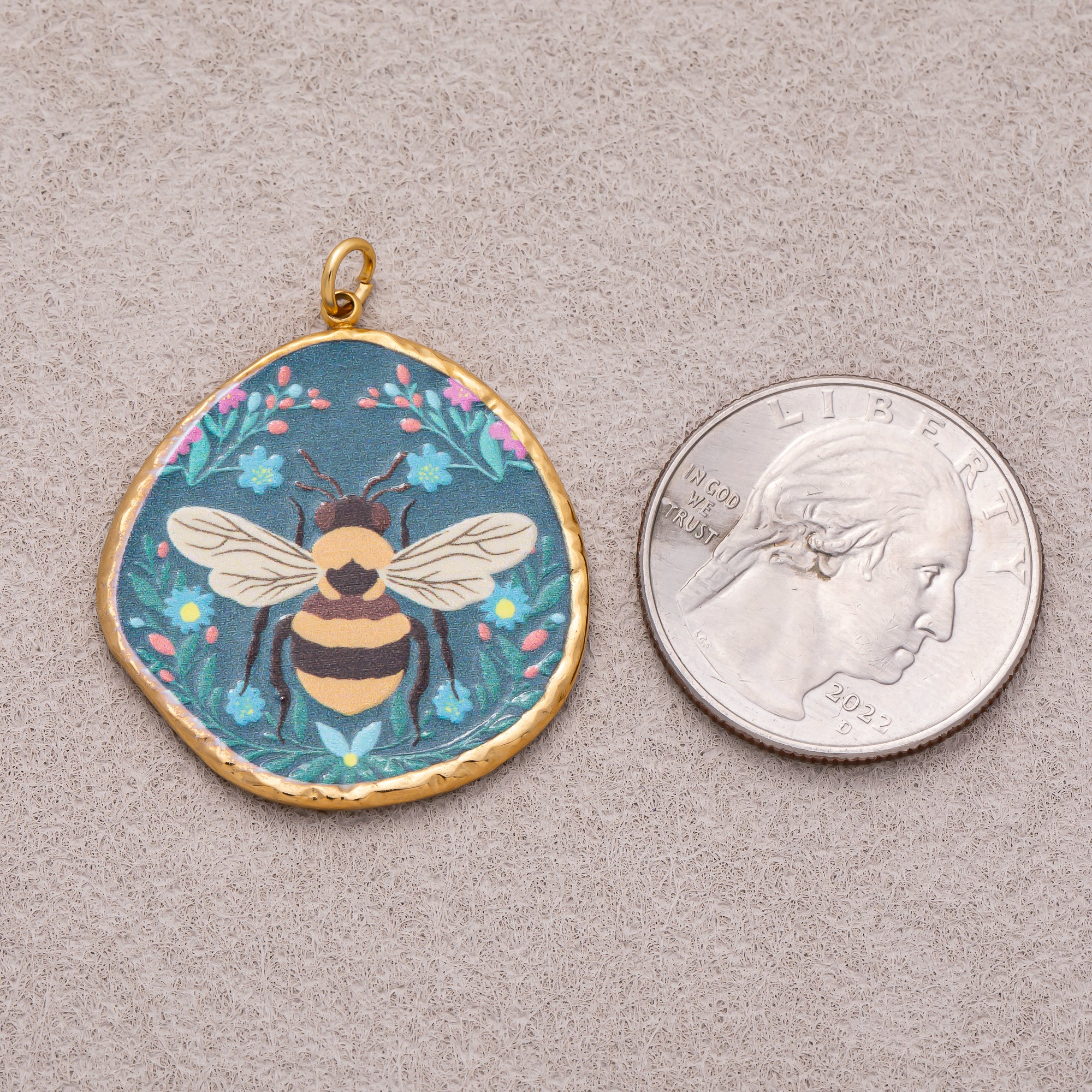 Gold PVD Stainless Steel Hand Painted Enamel Bumble Bee Insect Charm