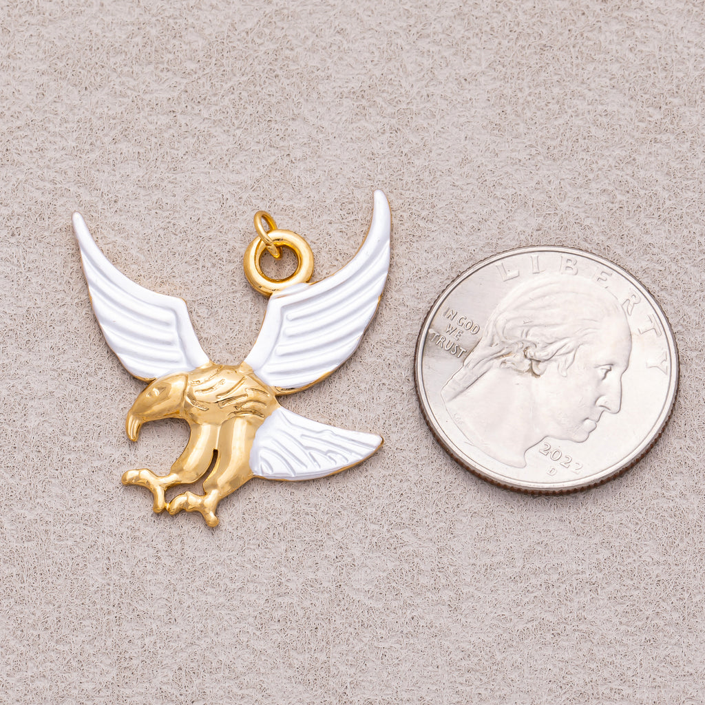 Gold PVD Stainless Steel Eagle Bird Mixed Metal Statement Charm
