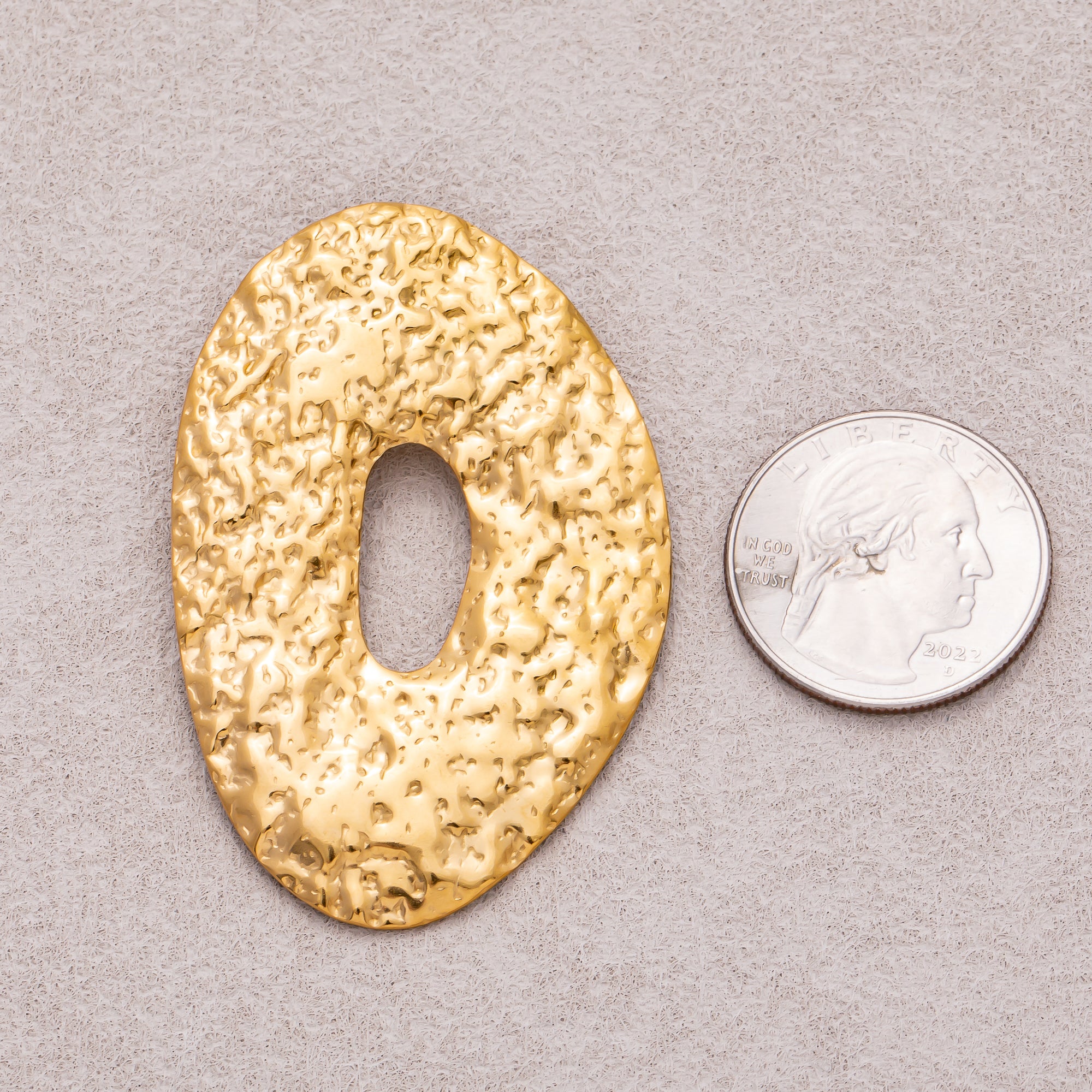 Gold PVD Stainless Steel Textured Irregular Oval Charm