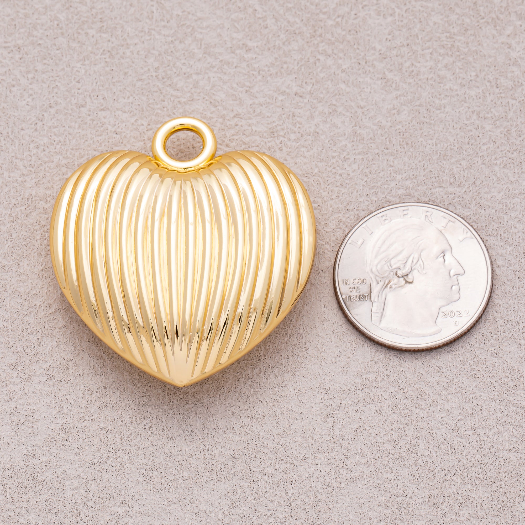 Gold PVD Stainless Steel Ribbed Dome Love Heart Charm