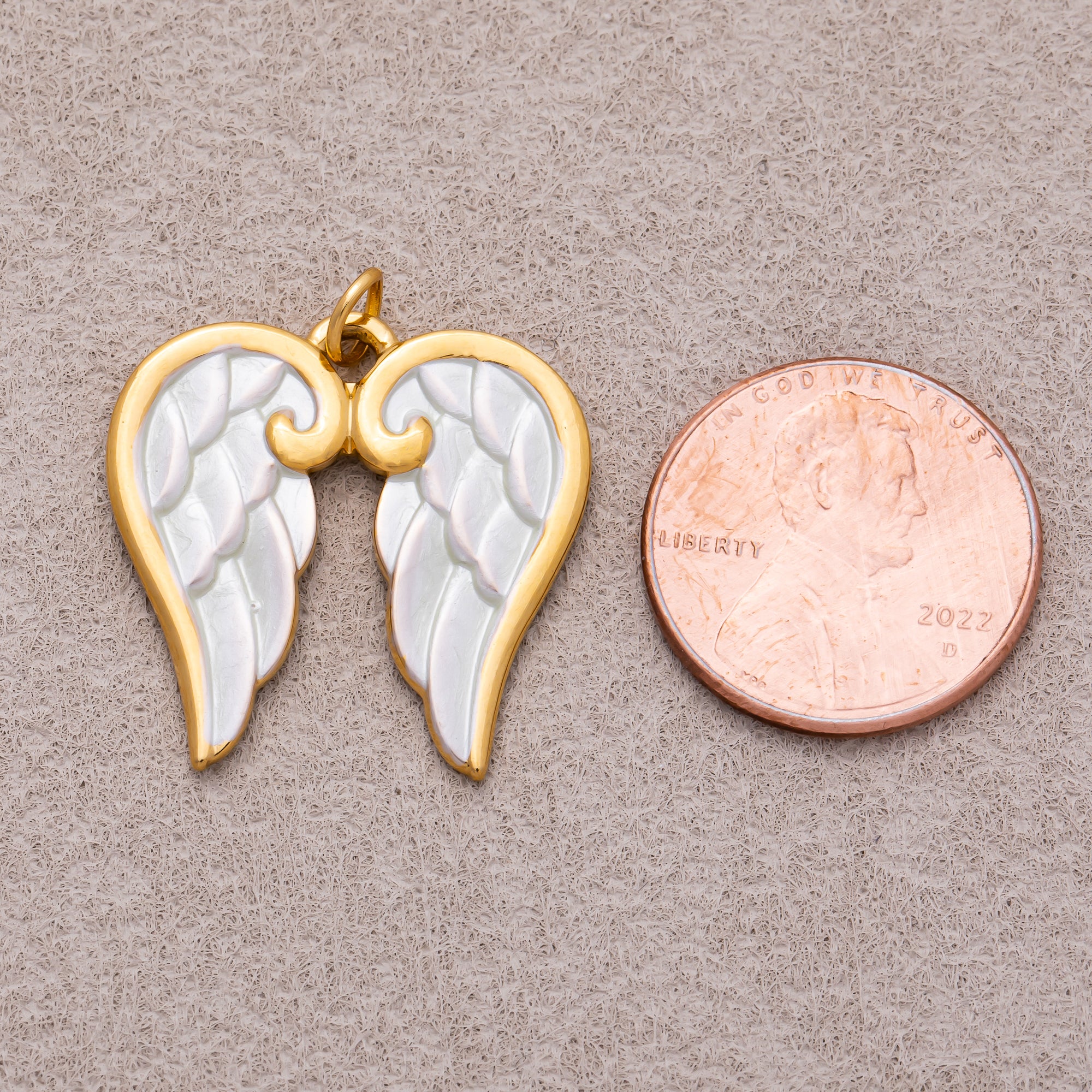 Gold PVD Stainless Steel White Enamel Guardian Angel Wings Charm