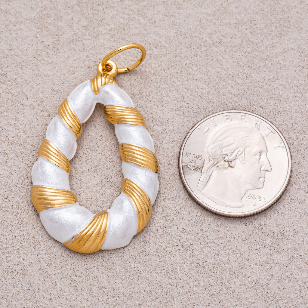 Gold PVD Stainless Steel Mother of Pearl Rope Teardrop Open Charm