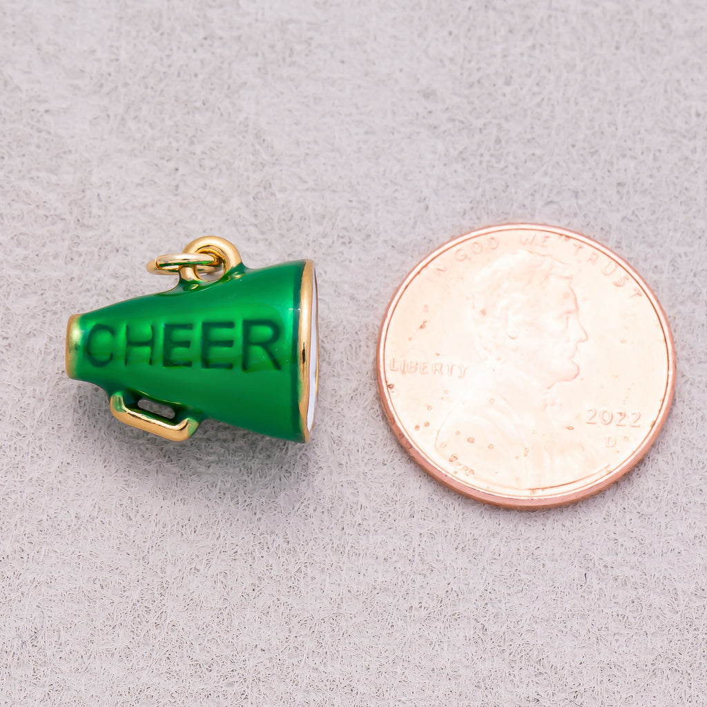 Gold PVD Stainless Steel Green Megaphone Speaker Cheer Charm