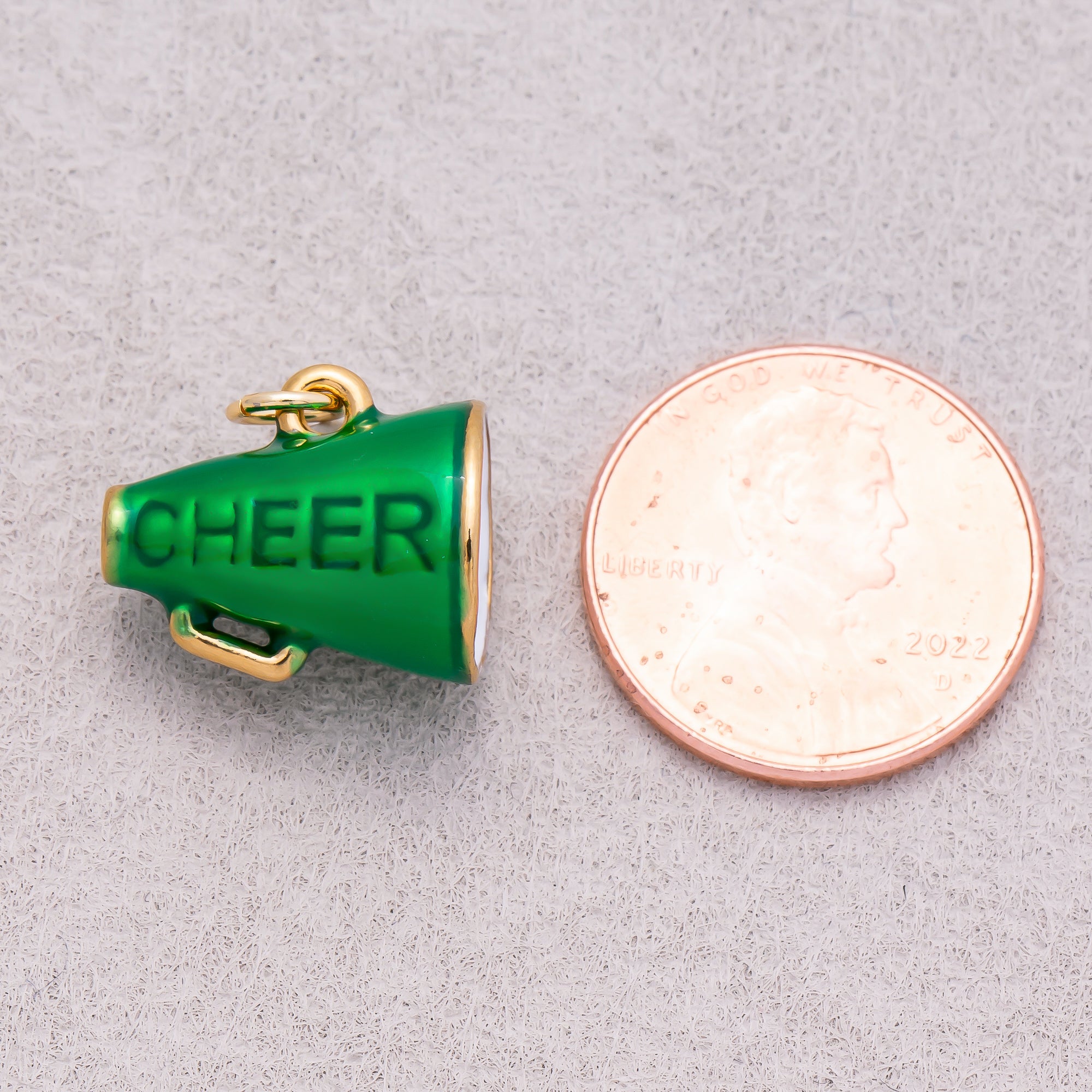 Gold PVD Stainless Steel Green Megaphone Speaker Cheer Charm