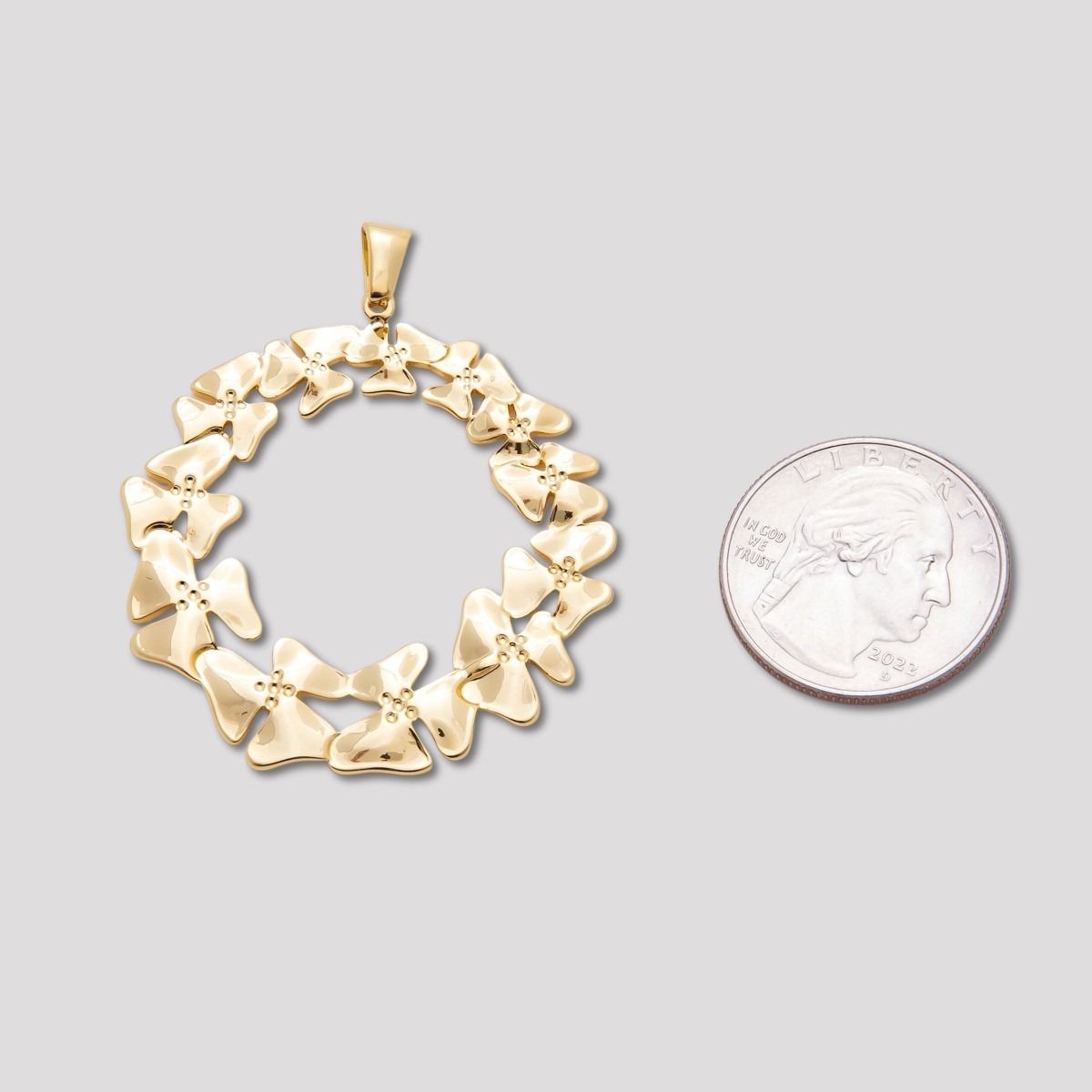 Launch Promo: 18K Gold PVD Stainless Steel Vintage Flower Framed Hammered Pendant | Sold Each