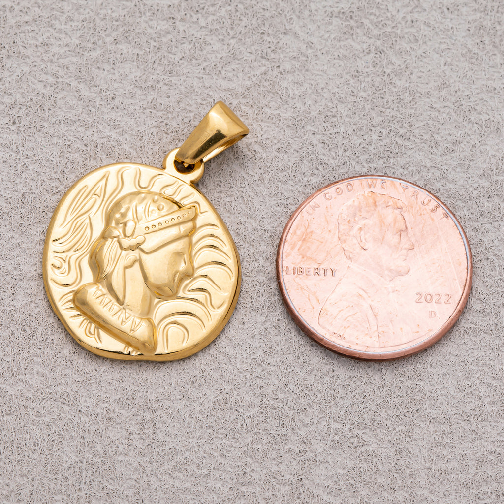 Gold PVD Stainless Steel Virgin Mary Religious Medallion Pendant