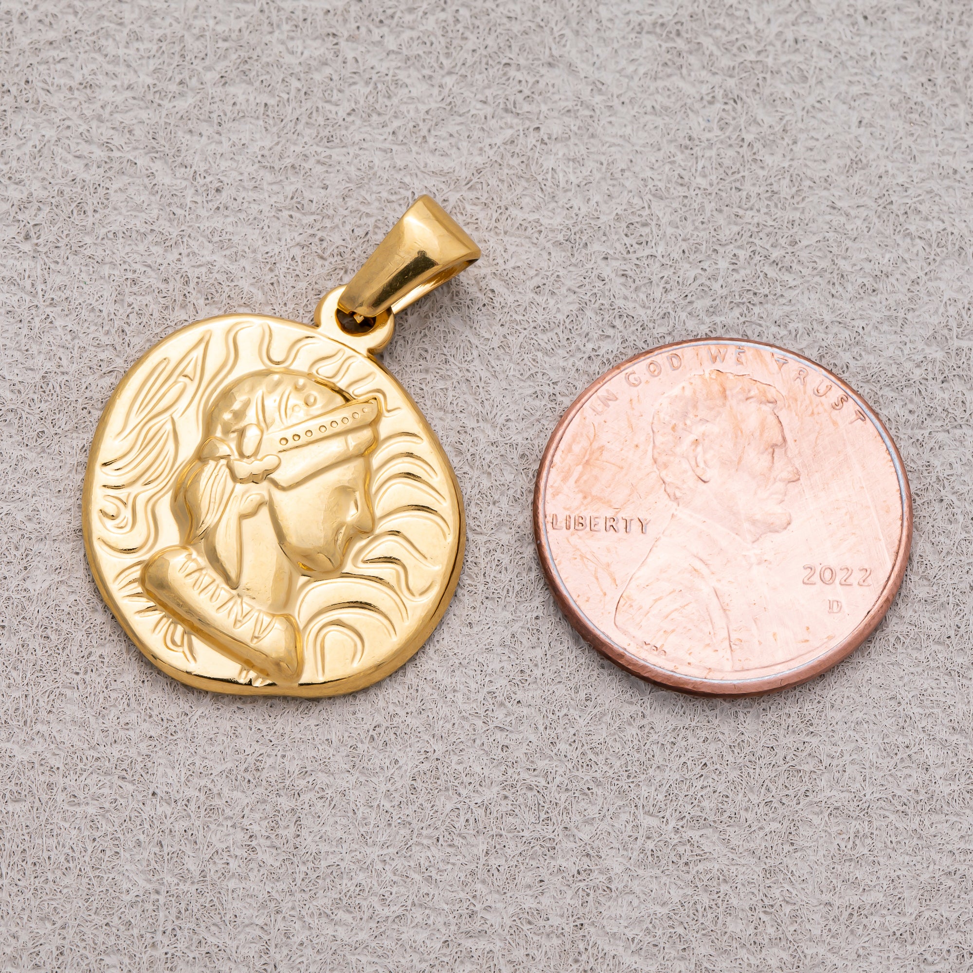 Gold PVD Stainless Steel Virgin Mary Religious Medallion Pendant